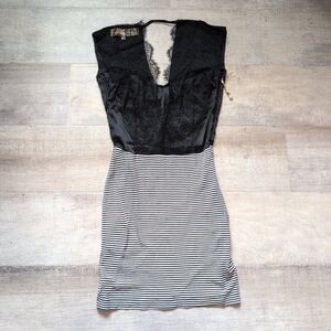 ELISABETTA FRANCHI Womens Lace Striped Dress Size 42 Black